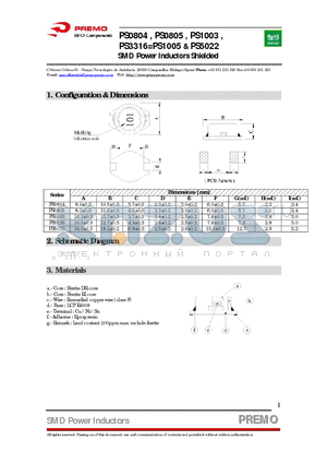 PS0805-331K datasheet - SMD Power Inductors Shielded