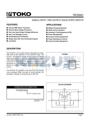 TK70001 datasheet - SINGLE INPUT, TWO OUTPUT SOLID STATE SWITCH