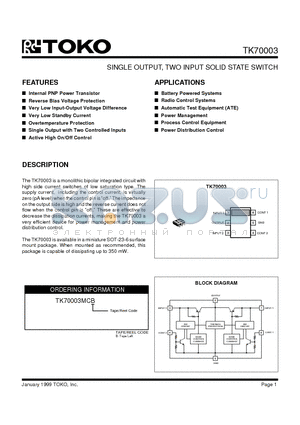 TK70003MCB/03S datasheet - SINGLE OUTPUT, TWO INPUT SOLID STATE SWITCH