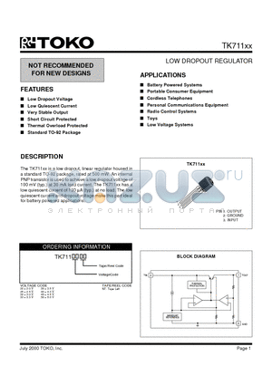 TK71120 datasheet - LOW DROPOUT REGULATOR