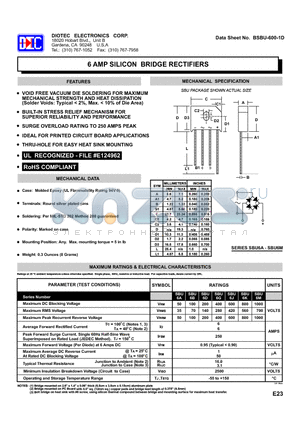 SBU6K datasheet - 6 AMP SILICON BRIDGE RECTIFIERS