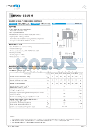 SBU6K datasheet - SILICON SINGLE-PHASE BRIDGE RECTIFIER