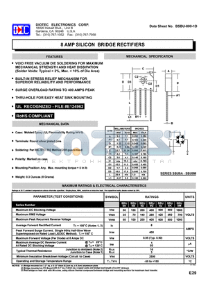 SBU8M datasheet - 8 AMP SILICON BRIDGE RECTIFIERS