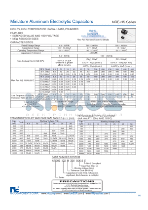 NREHS103M10V12.5X16F datasheet - Miniature Aluminum Electrolytic Capacitors