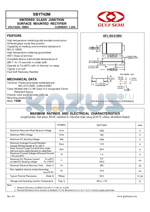 SBYT42M datasheet - SINTERED GLASS JUNCTION SURFACE MOUNTED RECTIFIER VOLTAGE: 1000V CURRENT: 1.25A