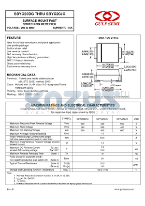 SBYG20DG datasheet - SURFACE MOUNT FAST SWITCHING RECTIFIER VOLTAGE200 to 600V CURRENT1.5A