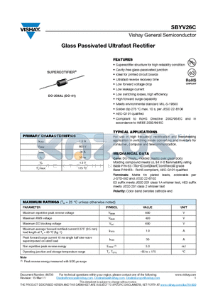 SBYV26C-E3-73 datasheet - Glass Passivated Ultrafast Rectifier