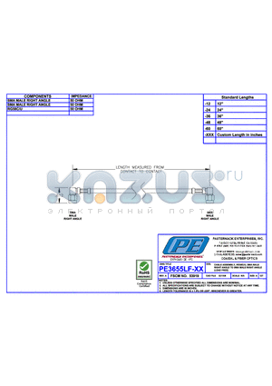 PE3655LF datasheet - CABLE ASSEMBLY RG58C/U SMA MALE RIGHT ANGLE TO SMA MALE RIGHT ANGLE(LEAD FREE)