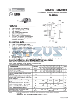 SR20100 datasheet - 20.0 AMPS. Schottky Barrier Rectifiers