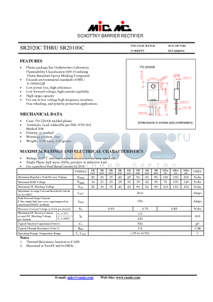 SR20100C datasheet - SCHOTTKY BARRIER RECTIFIER