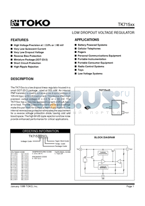 TK71519S datasheet - LOW DROPOUT VOLTAGE REGULATOR