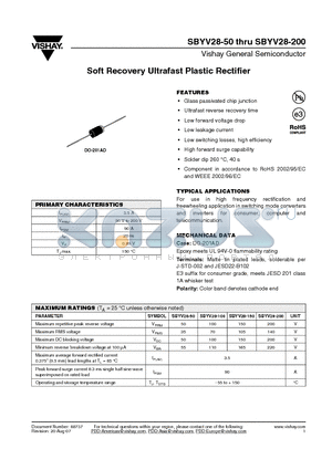 SBYV28-200-E3/54 datasheet - Soft Recovery Ultrafast Plastic Rectifier