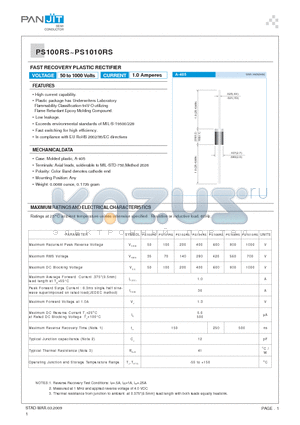 PS100R_09 datasheet - FAST RECOVERY PLASTIC RECTIFIER