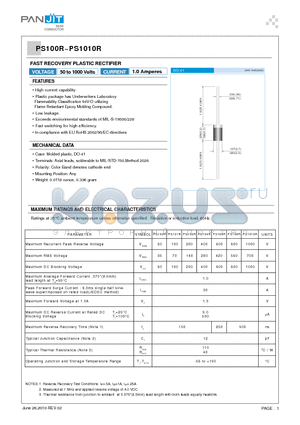 PS100R_10 datasheet - FAST RECOVERY PLASTIC RECTIFIER