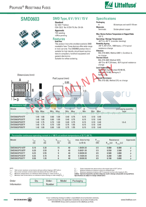 SMD0603 datasheet - These devices offer wide range in hold currents