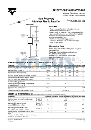 SBYV28-150 datasheet - Soft Recovery Ultrafast Plastic Rectifier