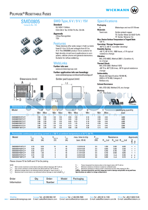 SMD0805P010TS datasheet - SMD Type, 6 V / 9 V / 15V