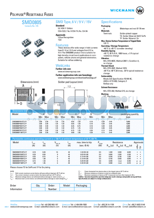 SMD0805P010TF datasheet - SMD Type, 6 V / 9 V / 15V