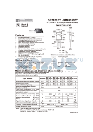 SR2020PT_10 datasheet - 20.0 AMPS. Schottky Barrier Rectifiers