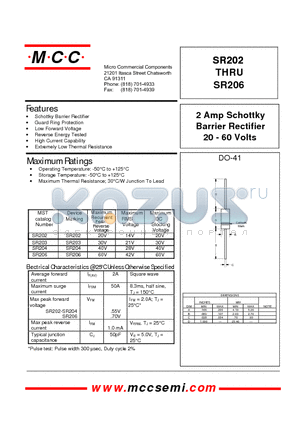 SR203 datasheet - 2 Amp Schottky Barrier Rectifier 20 - 60 Volts