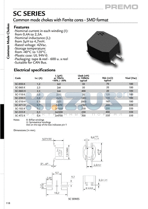 SC-250-H datasheet - Common mode chokes with Ferrite cores-SMD format
