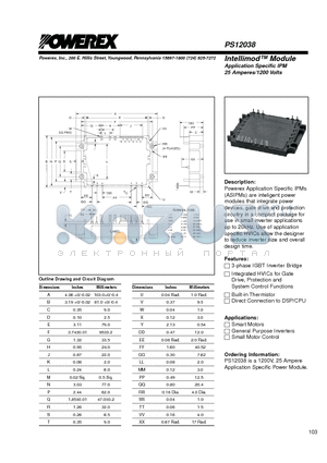 PS12038 datasheet - Intellimod Module Application Specific IPM (25 Amperes/1200 Volts)
