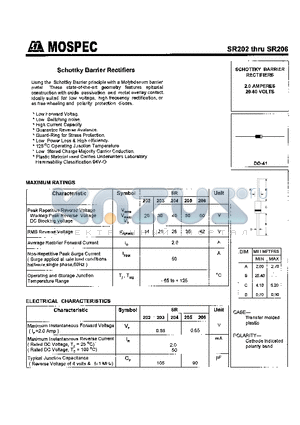 SR206 datasheet - SCHOTTKY BARRIER RECTIFIERS(2.0A,20-60V)
