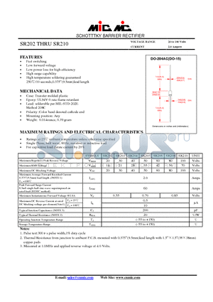 SR206 datasheet - SCHOTTTKY BARRIER RECTIFIER
