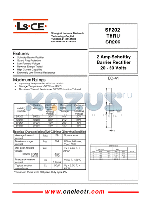 SR206 datasheet - 2Amp schottky barrier rectifier 20-60 volts
