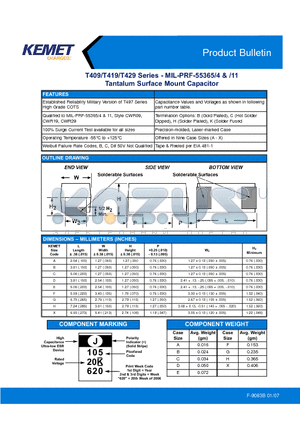 T409A105J020BK4250 datasheet - Tantalum Surface Mount Capacitor