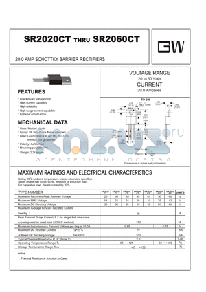 SR2060CT datasheet - 20.0 AMP SCHOTTKY BARRIER RECTIFIERS