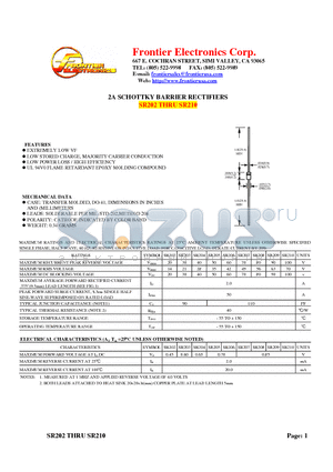 SR207 datasheet - 2A SCHOTTKY BARRIER RECTIFIERS
