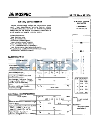 SR207 datasheet - SCHOTTKY BARRIER RECTIFIERS(2.0A,70-100V)