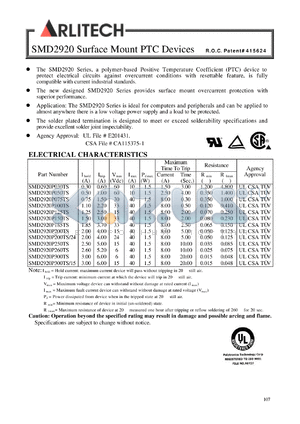 SMD2920 datasheet - Surface Mount PTC Devices