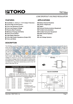 TK71615ASCL datasheet - LOW DROPOUT VOLTAGE REGULATOR