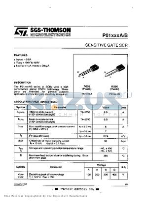 P0102DB datasheet - SENSITIVE GATE SCR