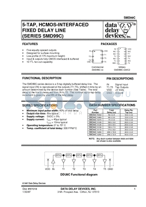 SMD99C-5050 datasheet - 5-TAP, HCMOS-INTERFACED FIXED DELAY LINE (SERIES SMD99C)