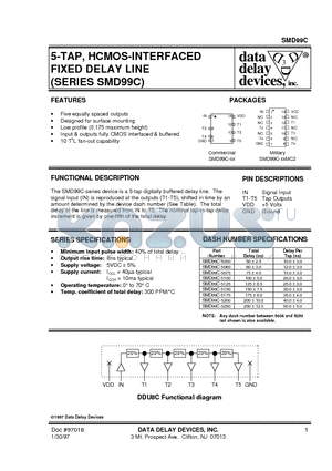 SMD99C-5100MC2 datasheet - 5-TAP, HCMOS-INTERFACED FIXED DELAY LINE (SERIES SMD99C)