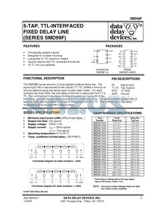 SMD99F-5016 datasheet - 5-TAP, TTL-INTERFACED FIXED DELAY LINE