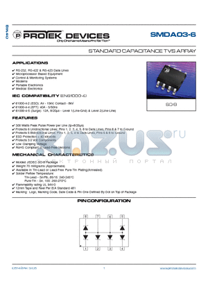 SMDA03-6 datasheet - STANDARD CAPACITANCE TVS ARRAY