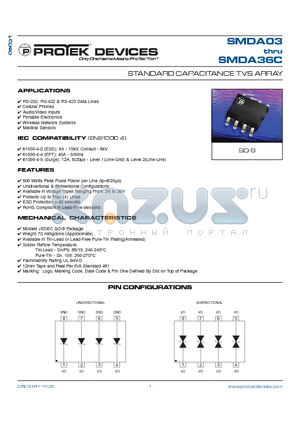 SMDA05 datasheet - STANDARD CAPACITANCE TVS ARRAY