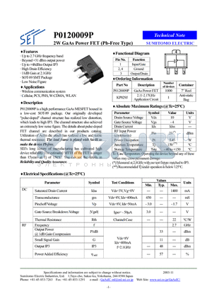 P0120009P datasheet - 2W GaAs Power FET (Pb-Free Type)