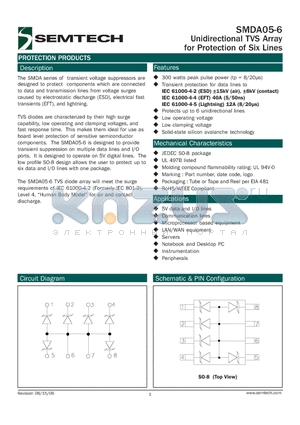 SMDA05-6.T datasheet - Unidirectional TVS Array for Protection of Six Lines