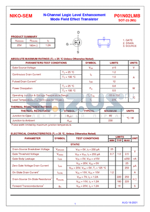 P01N02LMB datasheet - N-Channel Logic Level Enhancement Mode Field Effect Transistor