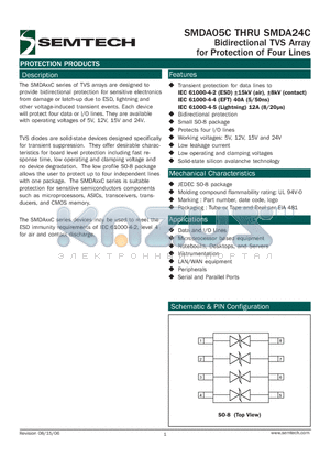SMDA12C datasheet - Bidirectional TVS Array for Protection of Four Lines