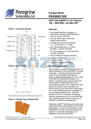 PE42693DTI datasheet - SP9T UltraCMOS 2.75 V Switch 100 - 3000 MHz, 68 dBm IIP3