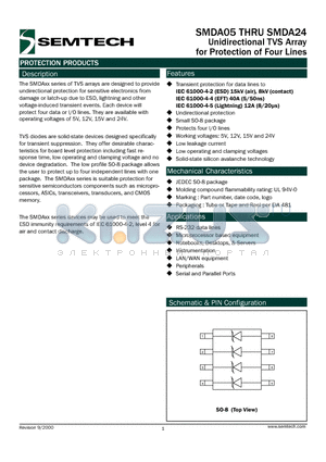 SMDA12TB datasheet - Unidirectional TVS Array for Protection of Four Lines