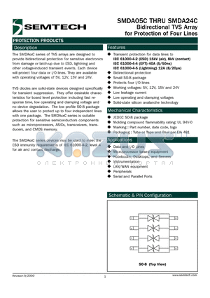 SMDA15C datasheet - Bidirectional TVS Array for Protection of Four Lines