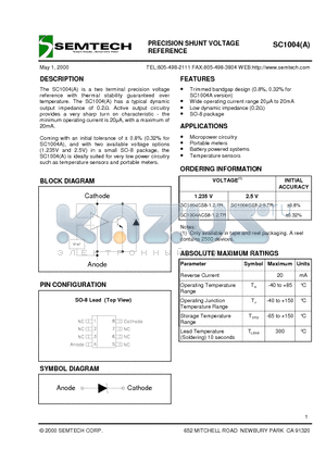 SC1004A datasheet - PRECISION SHUNT VOLTAGE REFERENCE