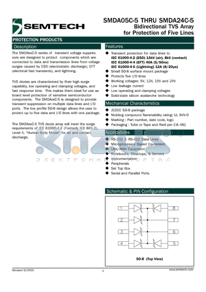 SMDA24C-5 datasheet - Bidirectional TVS Array for Protection of Five Lines